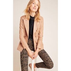 Anthropologie BlankNYC Blazer Beige Angela Faux Leather Double Breasted XL NWT